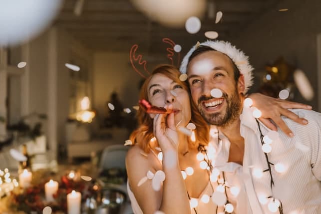 beautiful couple celebrating Christmas